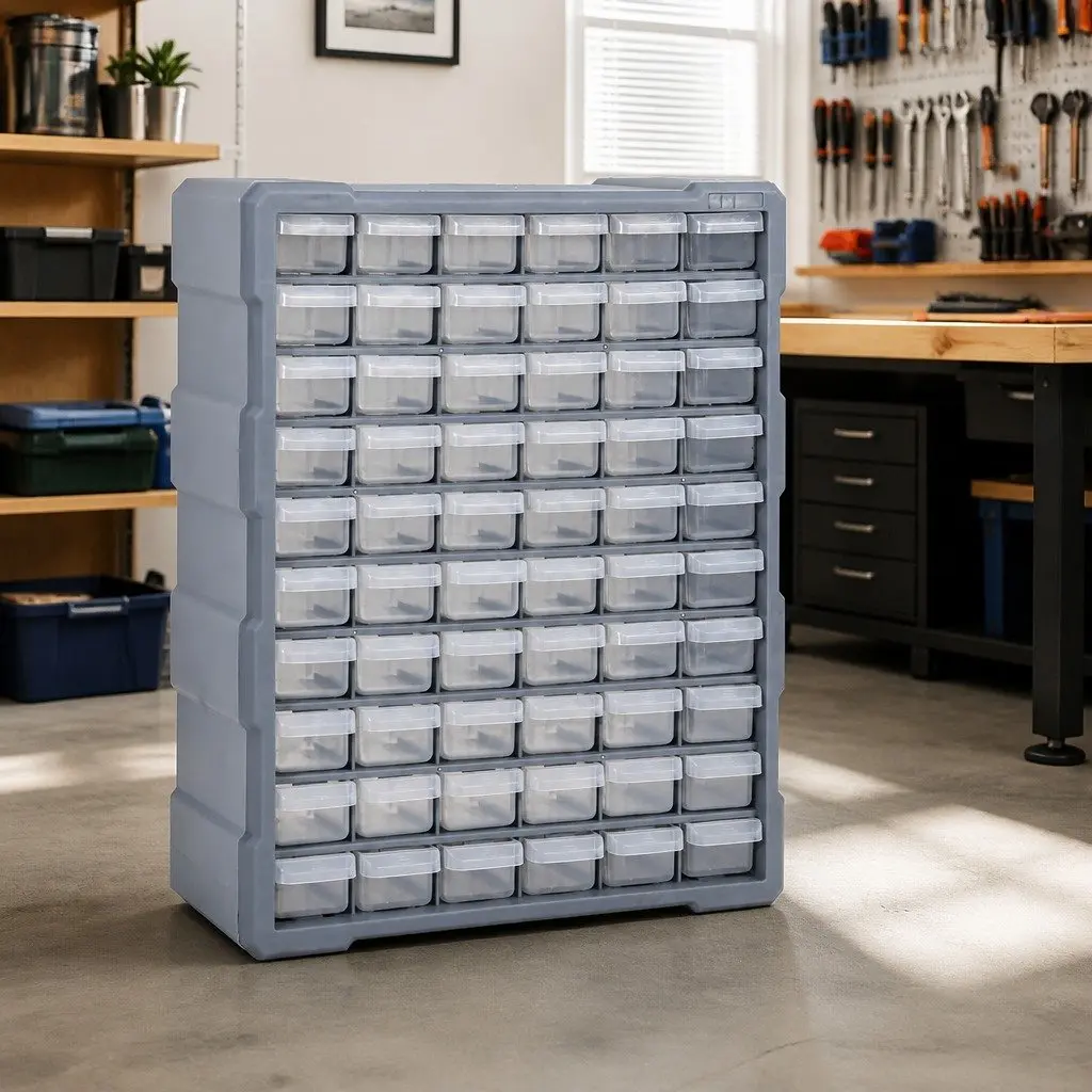60 Drawer Tool Organiser Multi-Drawer Storage Box Grey 38 x 16 x 47.5 cm