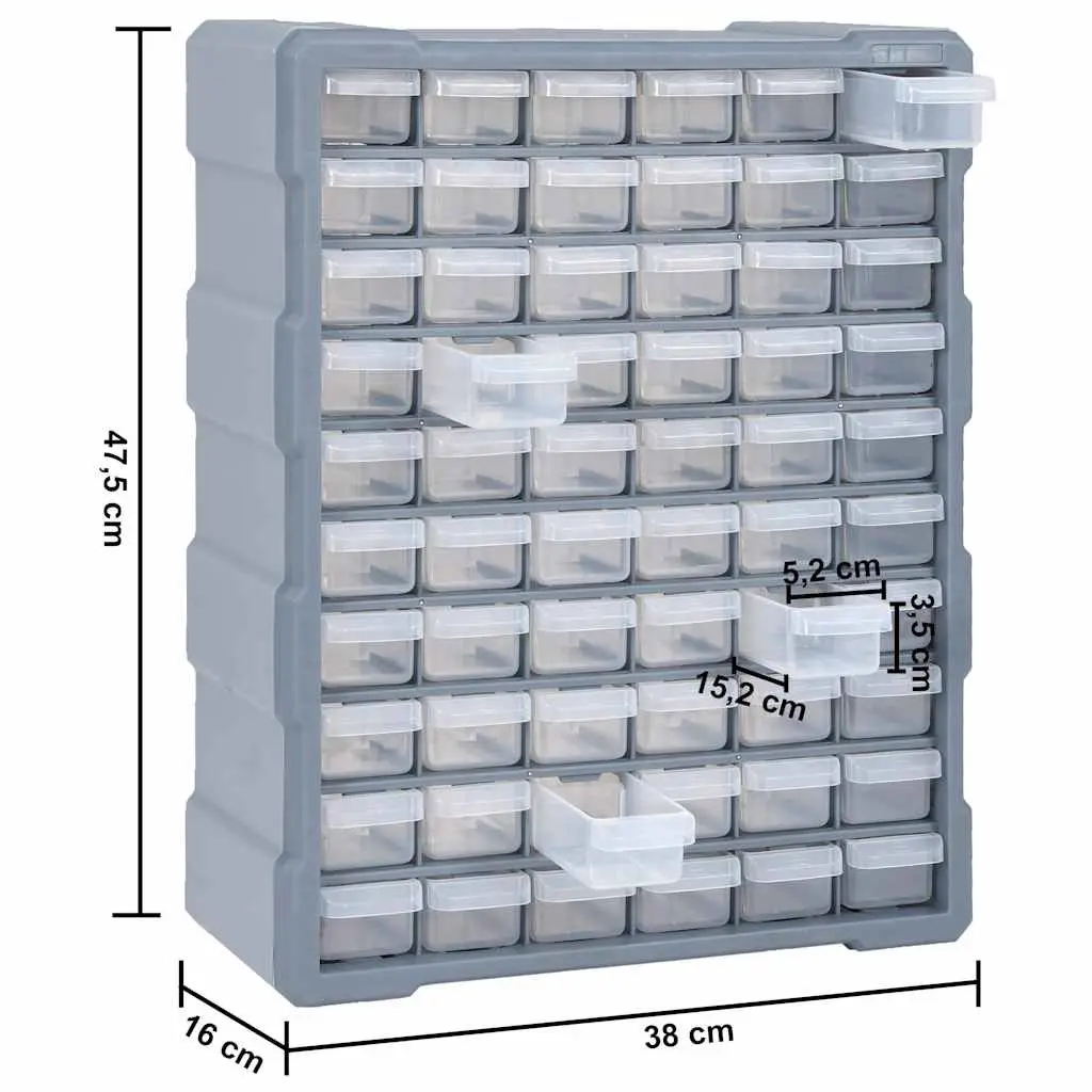 60 Drawer Tool Organiser Multi-Drawer Storage Box Grey 38 x 16 x 47.5 cm