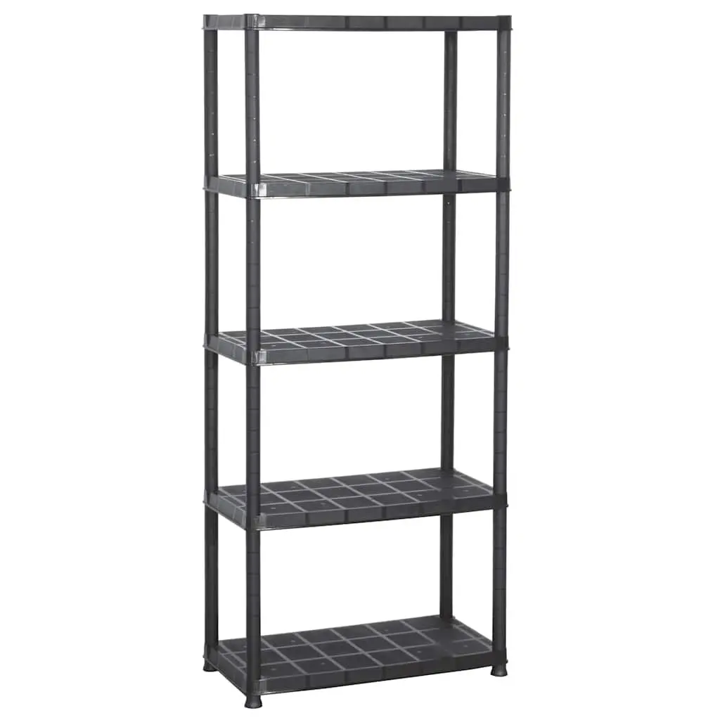 Plastic Storage Shelf Compact 5-Tier Black Organiser Unit for Books Decor Plants and More