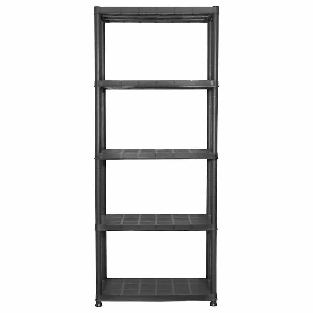 Plastic Storage Shelf Compact 5-Tier Black Organiser Unit for Books Decor Plants and More