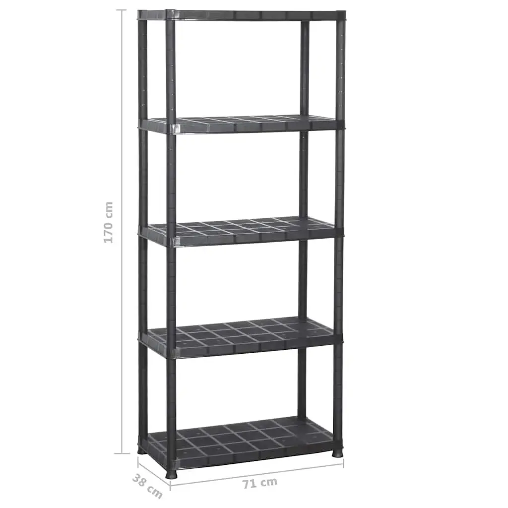 Plastic Storage Shelf Compact 5-Tier Black Organiser Unit for Books Decor Plants and More
