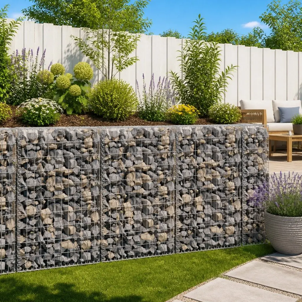 Gabion Wall Panel Galvanised Steel Fence Retaining Barrier 900x30x100 cm Silver