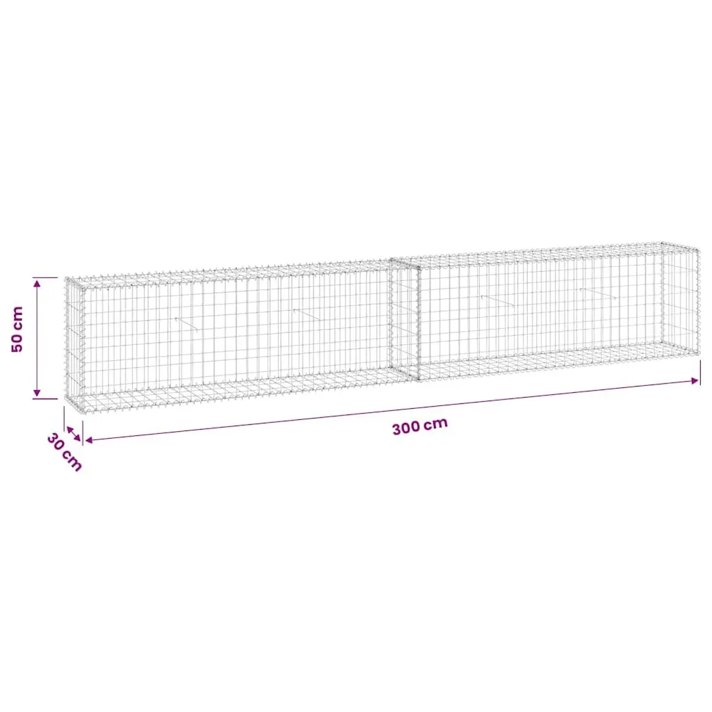Gabion Wall Fence Panel Galvanised Steel Retaining Barrier 300x30x50 cm Silver