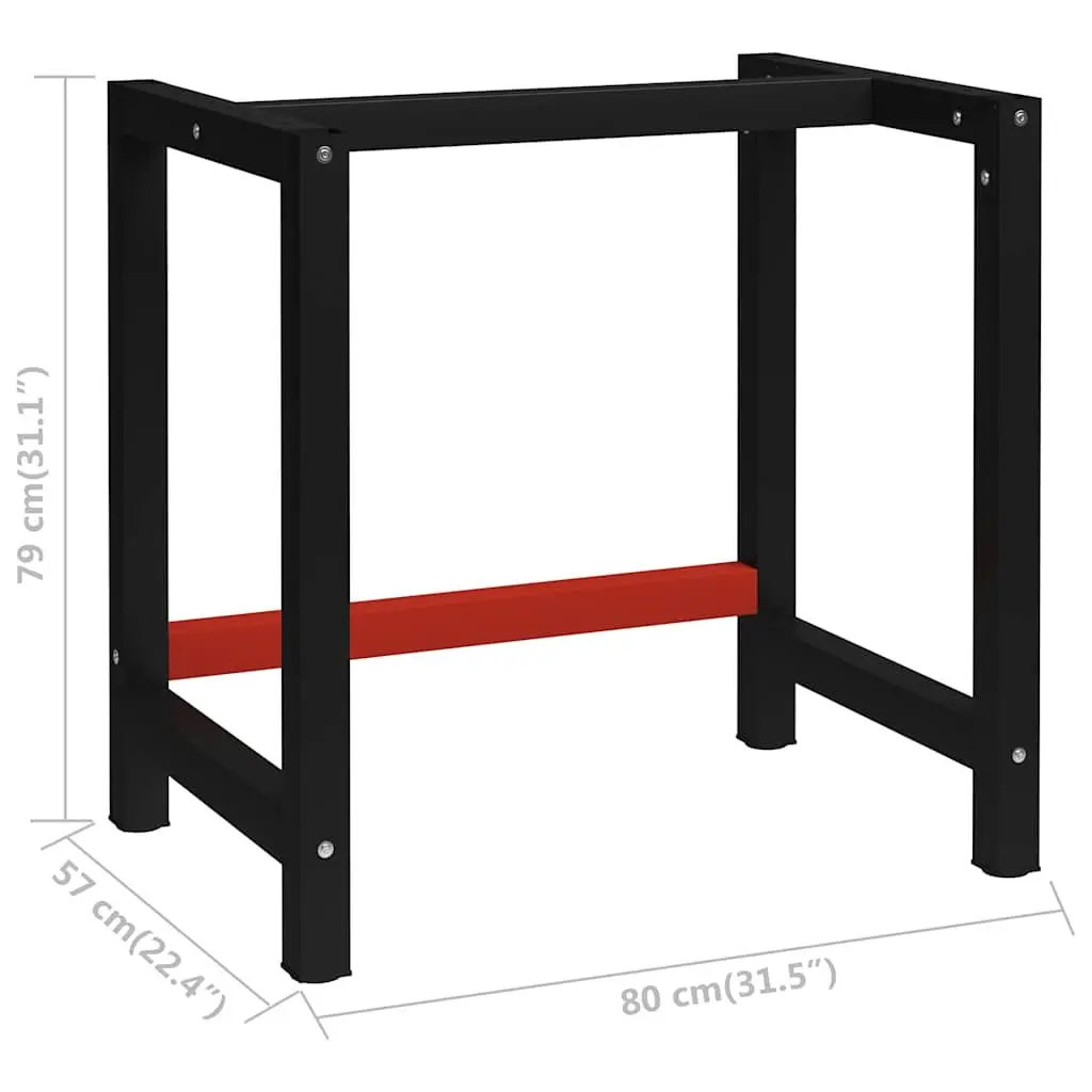 Metal Work Bench Frame Heavy Duty 80x57x79cm Black Red Reinforced Bar