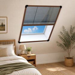 Plisse Insect Screen for Windows Aluminium Frame Brown 80x100cm Mesh