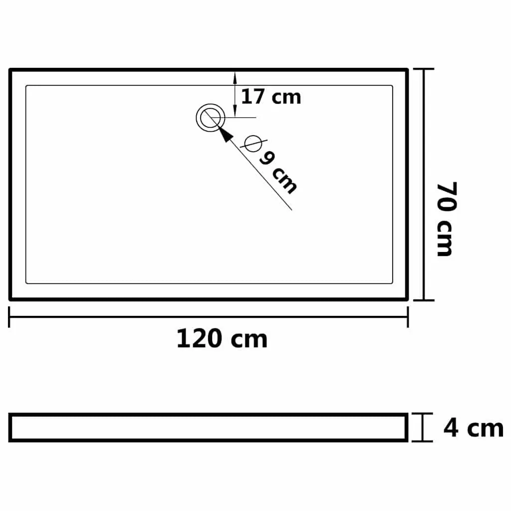 Rectangular Shower Base Tray Low Threshold White 70x120 cm
