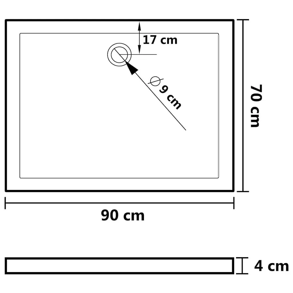 Rectangular Shower Base Tray Black Low Threshold 70x90 cm