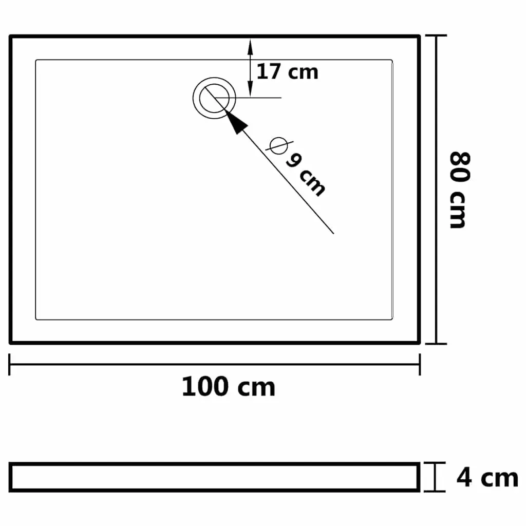 Rectangular Shower Base Tray Black Low Threshold 80x100cm