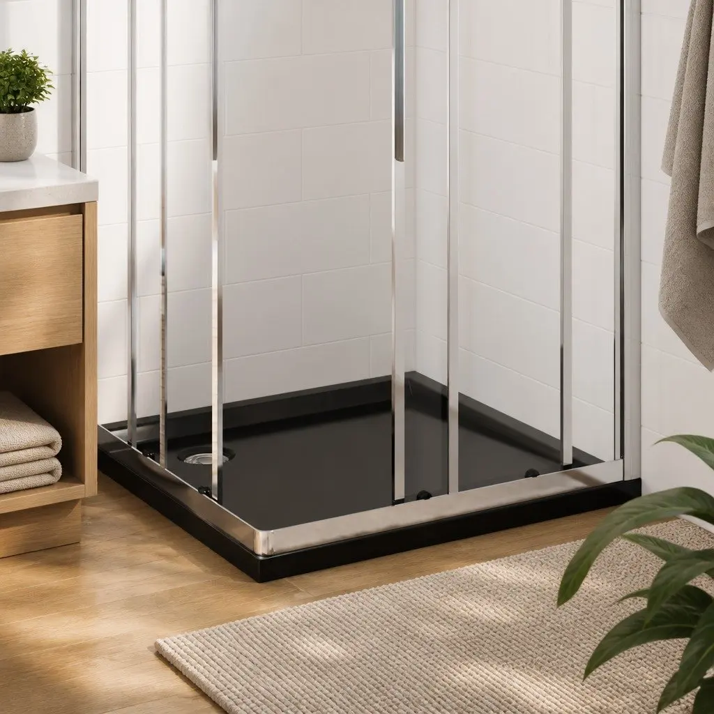 Square Shower Base Tray Black 80x80 cm Low Threshold Modern Bathroom Floor Pan