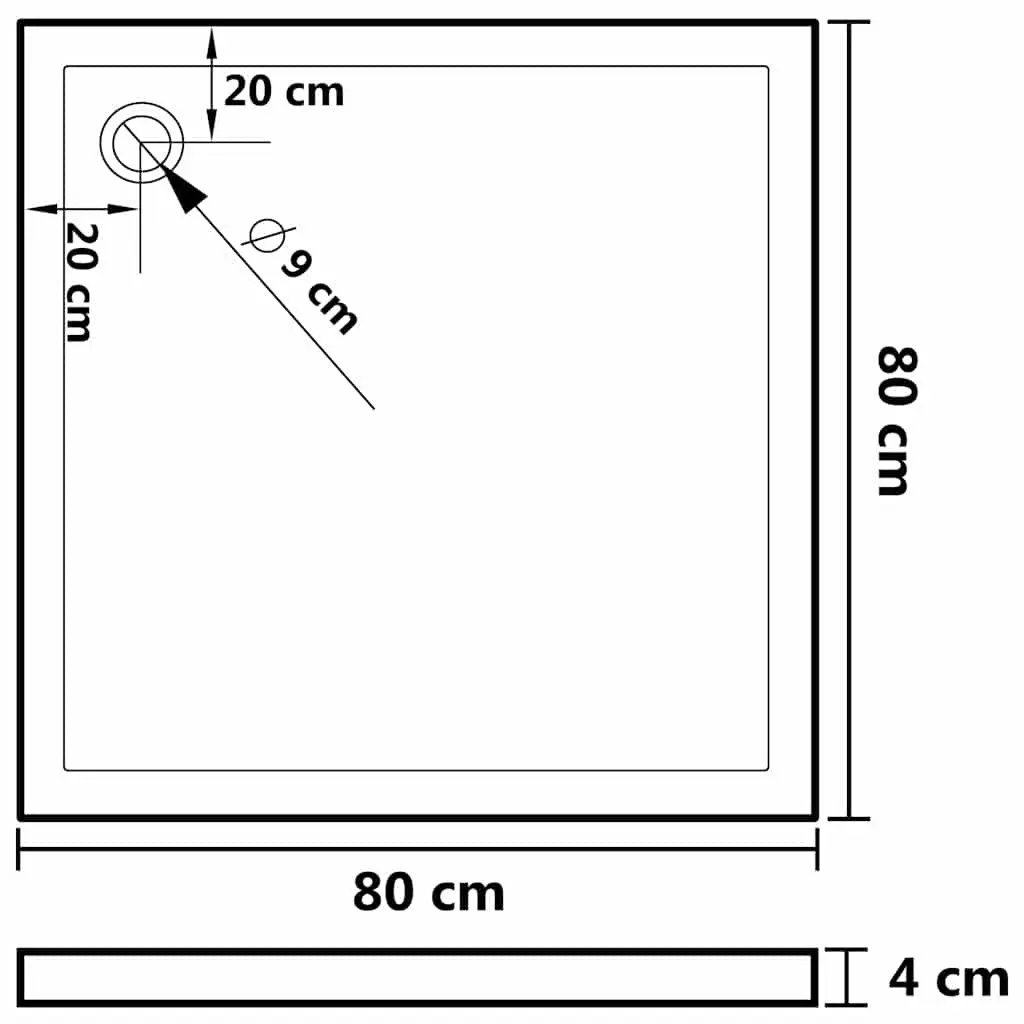 Square Shower Base Tray Black Low Threshold 80x80 cm Modern Bathroom Floor Pan