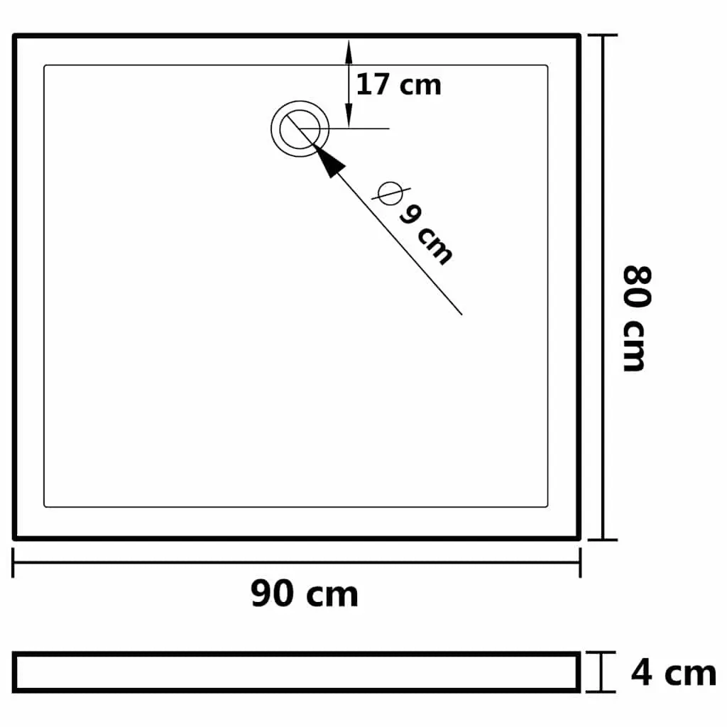 Shower Base Tray Low Threshold Black 80x90 cm Modern