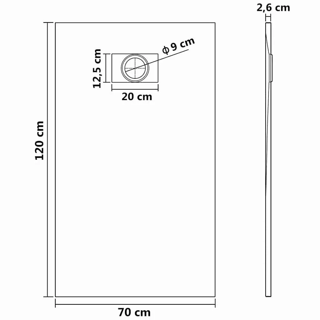 Shower Base Tray Brown Low Profile Skid Resistant 120x70 cm