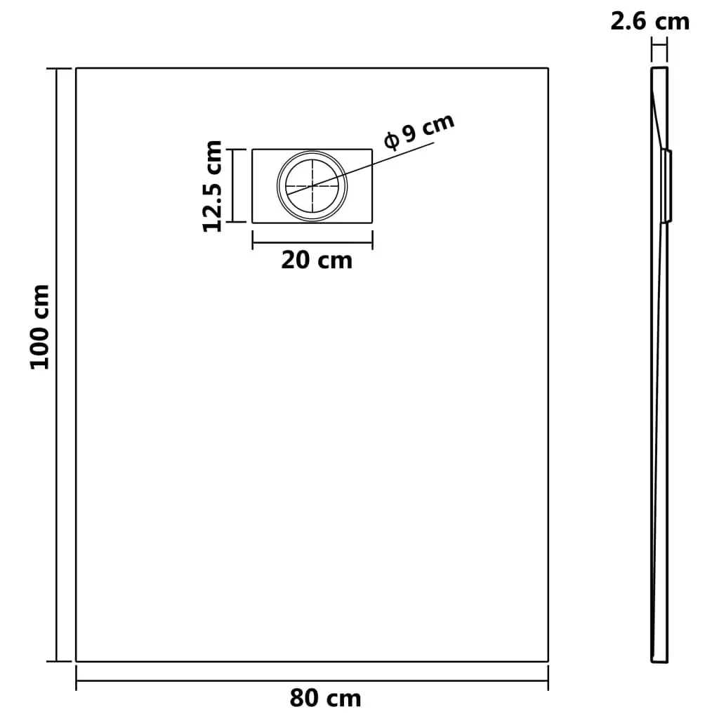 Shower Base Tray Low Profile Grey 100x80 cm Skid Resistant Slate Stone