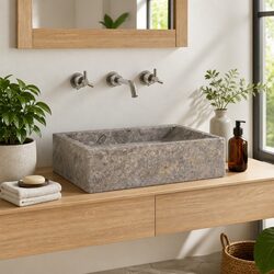 Bathroom Basin Marble Sink 45x30x12cm Grey High Gloss Modern Washroom Fixture
