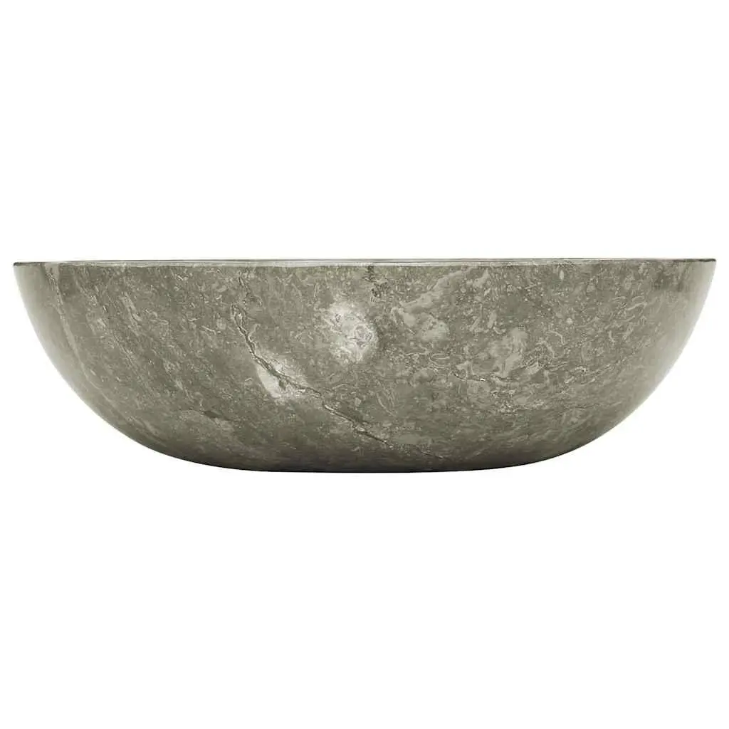Round Handmade Bathroom Sink Grey Marble 40cm Diameter Natural Stone