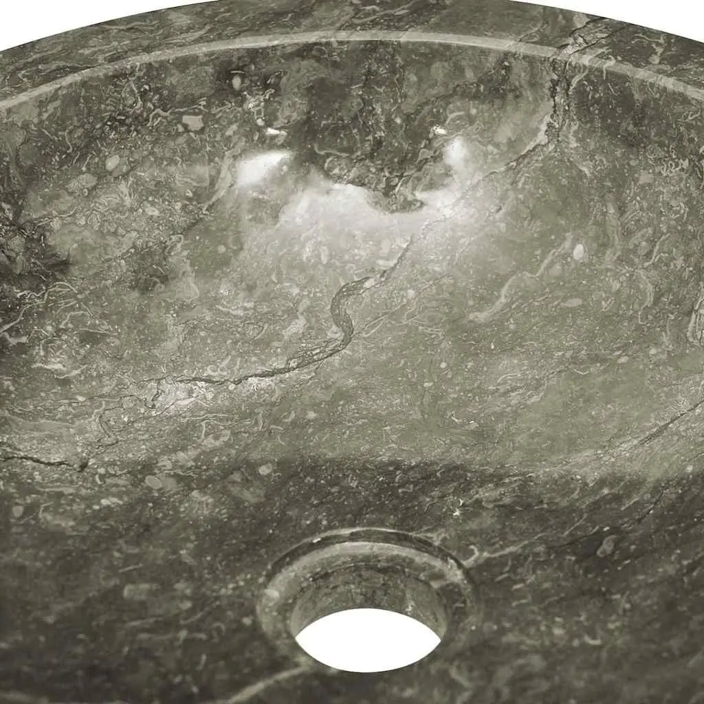 Round Handmade Bathroom Sink Grey Marble 40cm Diameter Natural Stone