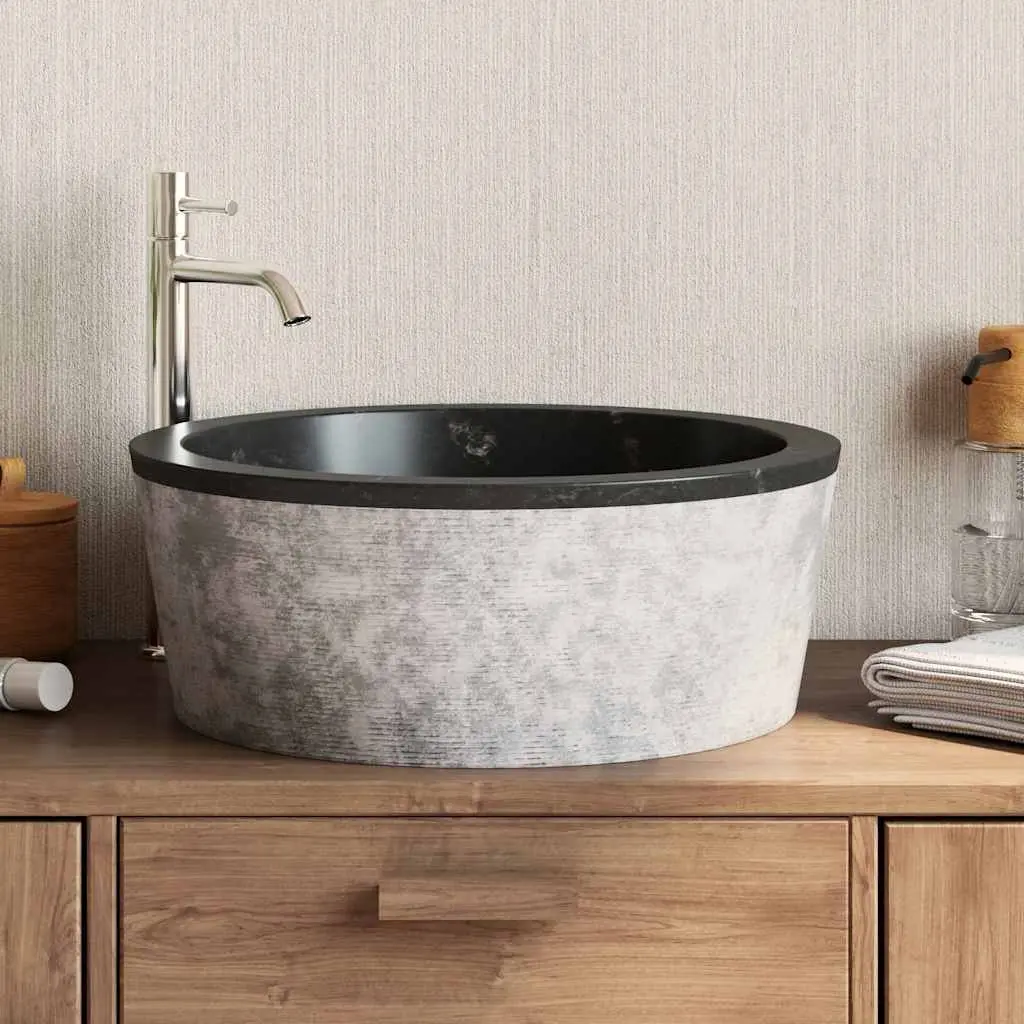 Bathroom Basin Sink Marble Black Round Vessel Bowl Washroom Fixture