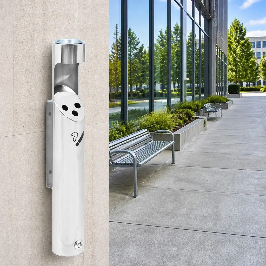 Wall Mounted Ashtray Stainless Steel Cigarette Butt Disposal Hinged Bottom