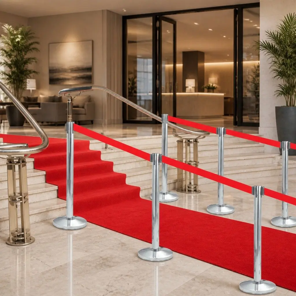 Safety Stanchions Retractable Belt Barriers Stainless Steel 4 Piece