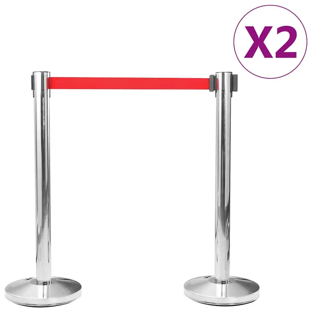 Safety Stanchions Retractable Belt Barriers Stainless Steel 4 Piece