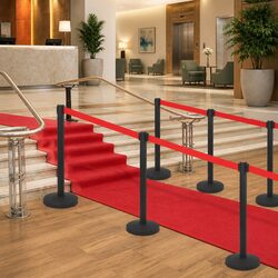 Stanchion Barrier 4 pcs Retractable Belt Crowd Control Safety Posts Black Iron