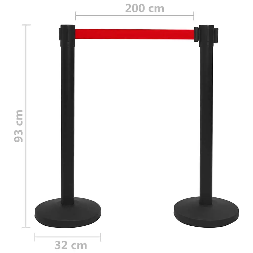 Retractable Belt Stanchion Barrier Crowd Control 4 Piece Black Iron Safety Posts