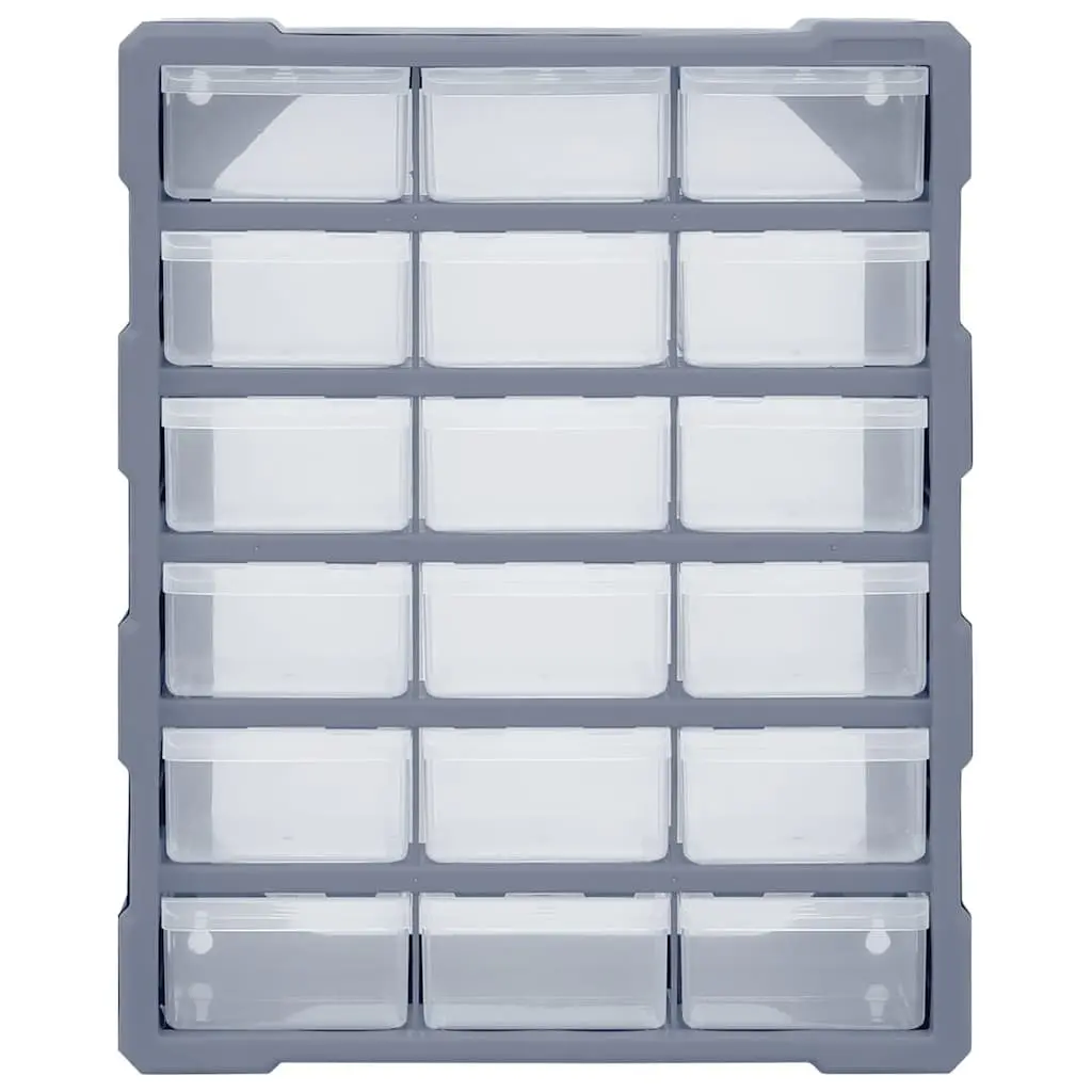 Tool Organiser Storage Box Grey 18 Drawer Impact Resistant Plastic