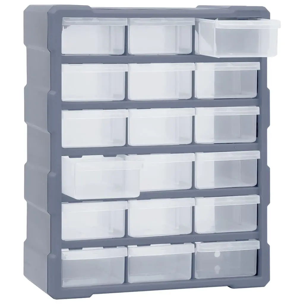 Tool Organiser Storage Box Grey 18 Drawer Impact Resistant Plastic