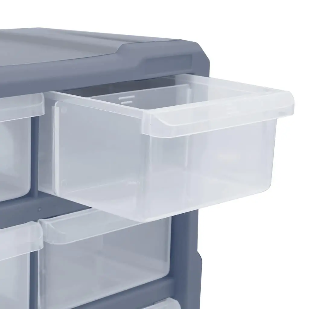 Tool Organiser Storage Box Grey 18 Drawer Impact Resistant Plastic