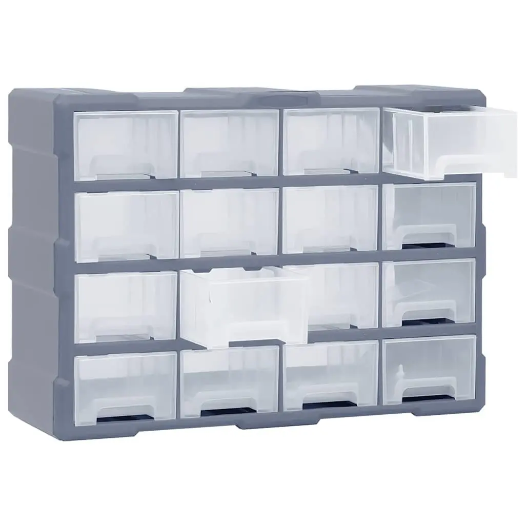 Tool Storage Box Grey 16 Drawer Multi-Drawer Organiser Compact Plastic Cabinet