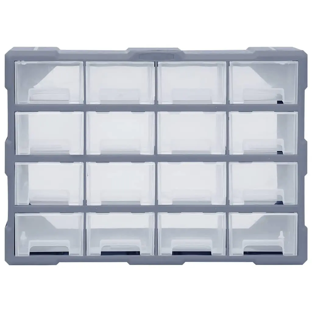 Tool Storage Box Grey 16 Drawer Multi-Drawer Organiser Compact Plastic Cabinet