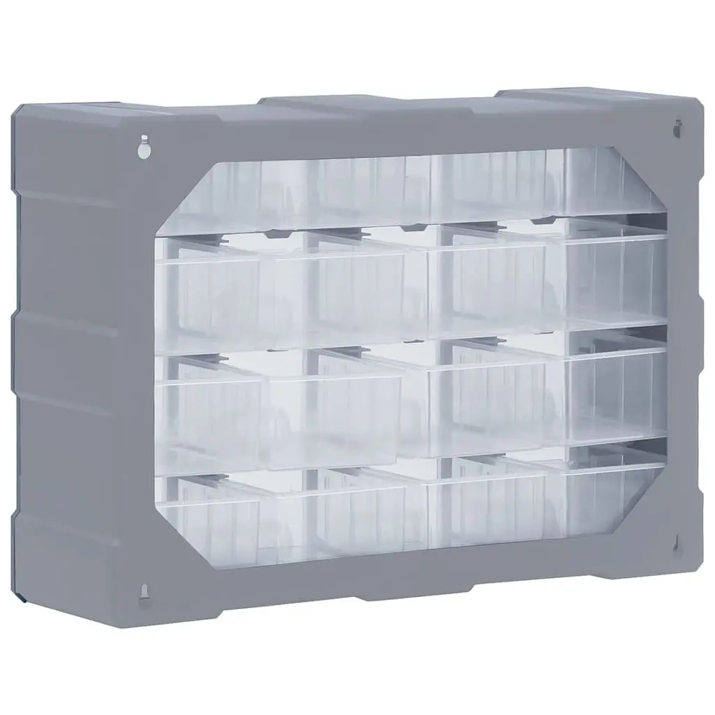 Tool Storage Box Grey 16 Drawer Multi-Drawer Organiser Compact Plastic Cabinet