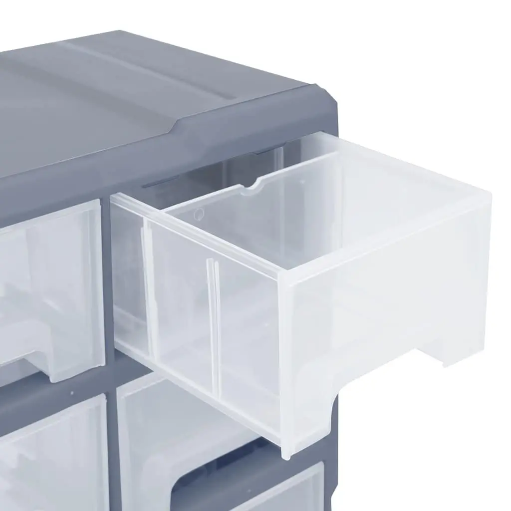 Tool Storage Box Grey 16 Drawer Multi-Drawer Organiser Compact Plastic Cabinet