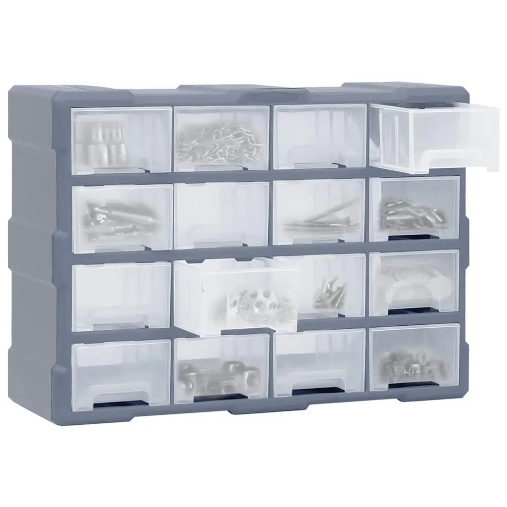 Tool Storage Box Grey 16 Drawer Multi-Drawer Organiser Compact Plastic Cabinet