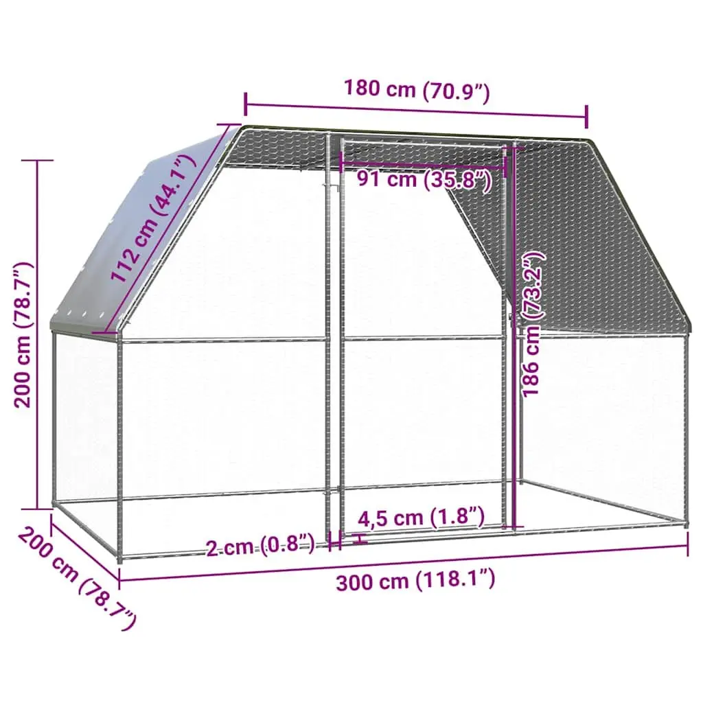 Outdoor Chicken Cage Galvanised Steel 3x2x2 m Pet Enclosure Aviary