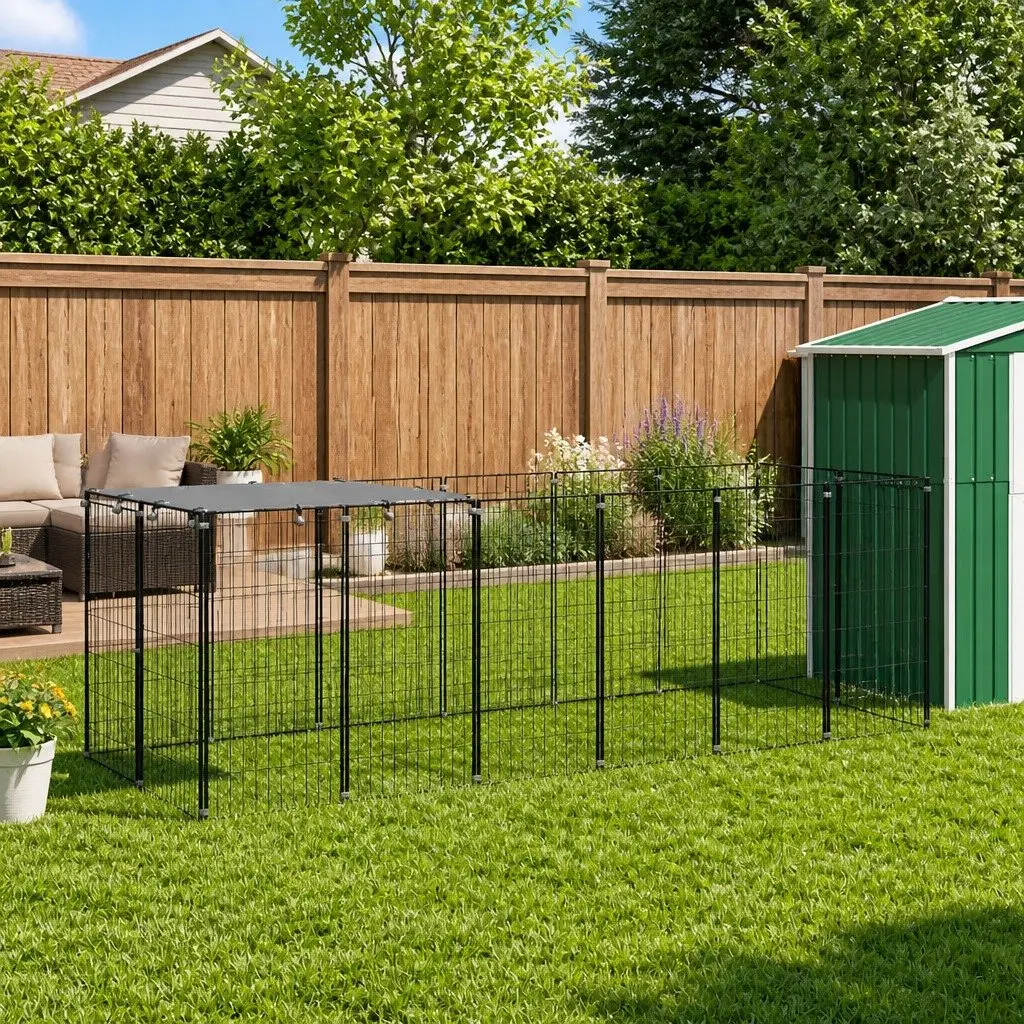 Dog Kennel Outdoor Enclosure Steel Wire Mesh Cage 330x110x110cm
