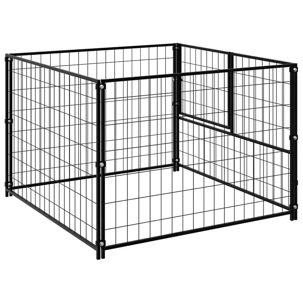 Outdoor Pet Enclosure Steel Wire Mesh Dog Kennel Exercise Pen Black 100x100x70cm