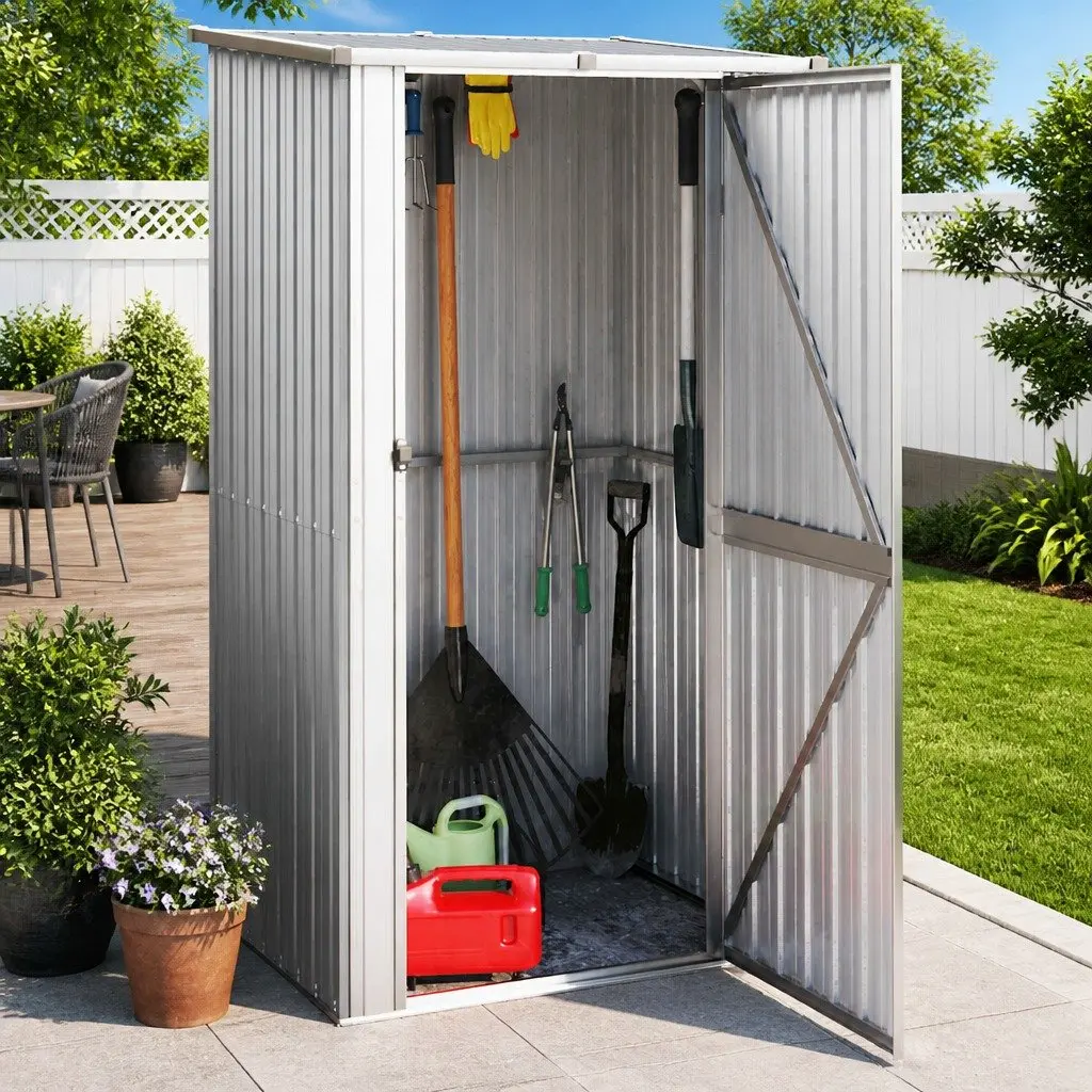 Garden Shed Grey Galvanised Steel Lockable Door 1185 x 970 x 2095 mm