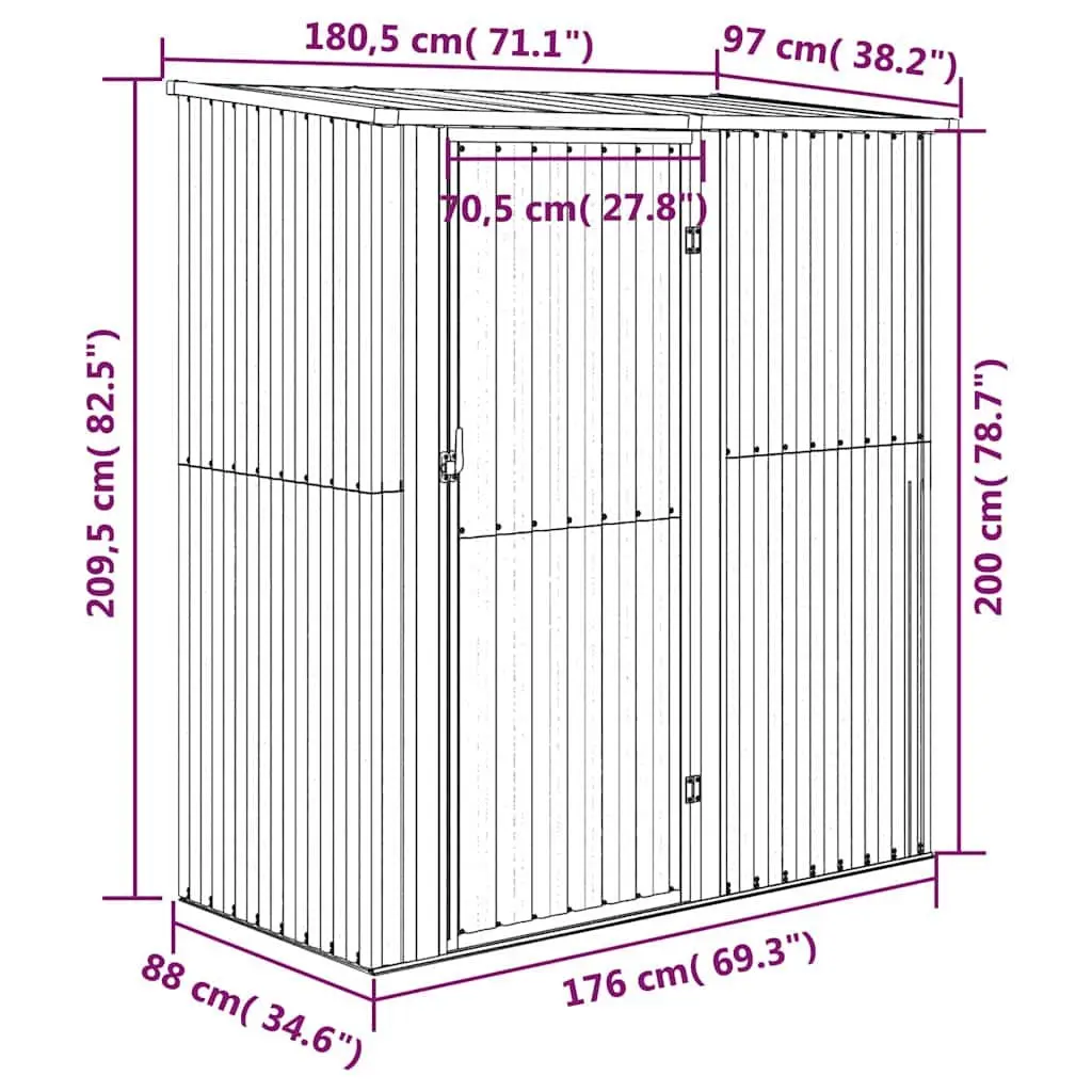 Garden Shed 180.5x97x209.5 cm Brown Outdoor Storage Tool House Lockable Door