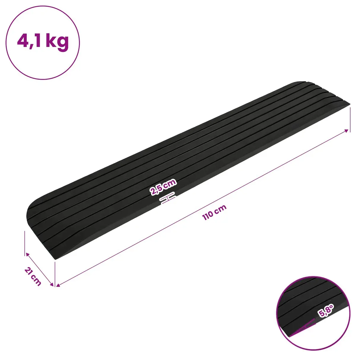 Threshold Ramps Pair Rubber Non-Slip Surface 110 x 21 x 2.5 cm