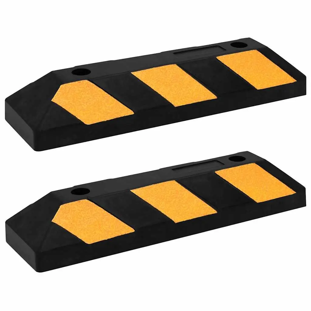 Reflective Rubber Parking Blocks 2pcs Vehicle Wheel Stoppers Garage Lot Safety
