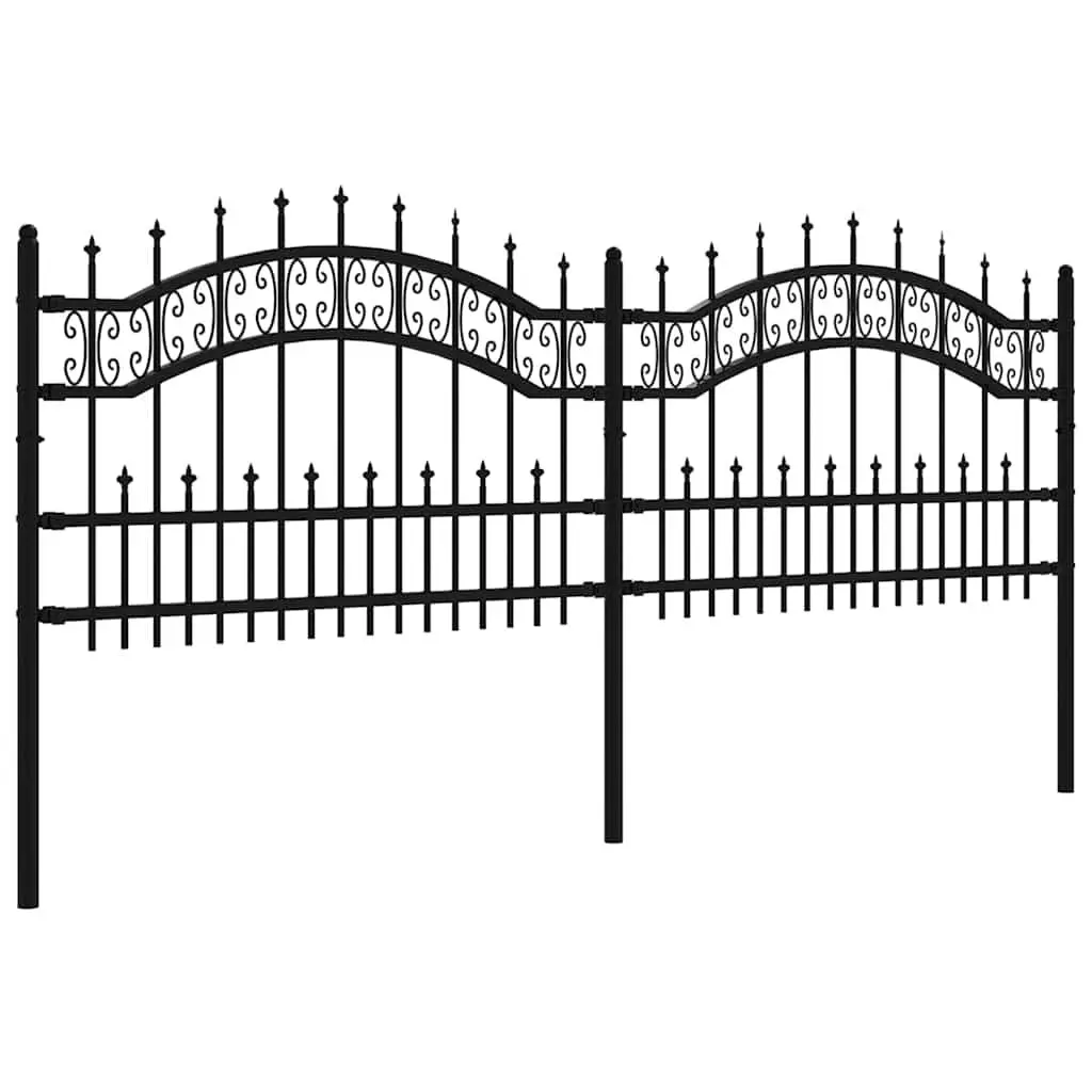Garden Fence Panel Black Spear Top Steel 240 x 75 cm