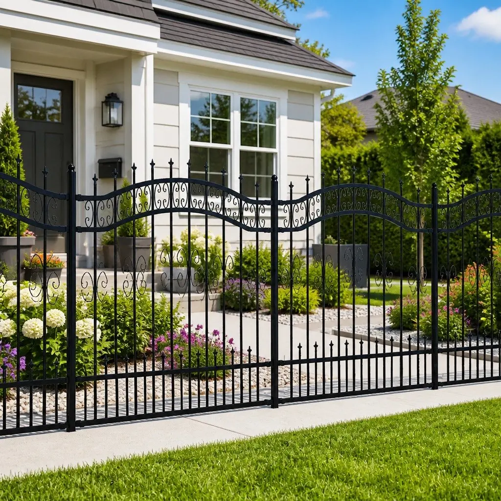 Garden Fence Panel Black Steel Spear Top 240 cm x 125 cm Outdoor Perimeter Barrier