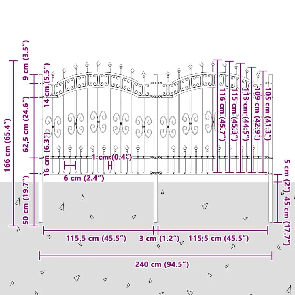 Garden Fence Panel Black Steel Spear Top 240 cm x 125 cm Outdoor Perimeter Barrier