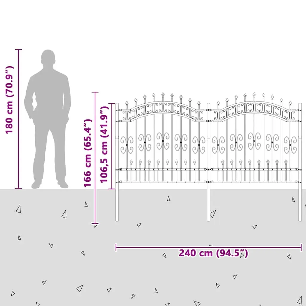 Garden Fence Panel Black Steel Spear Top 240 cm x 125 cm Outdoor Perimeter Barrier
