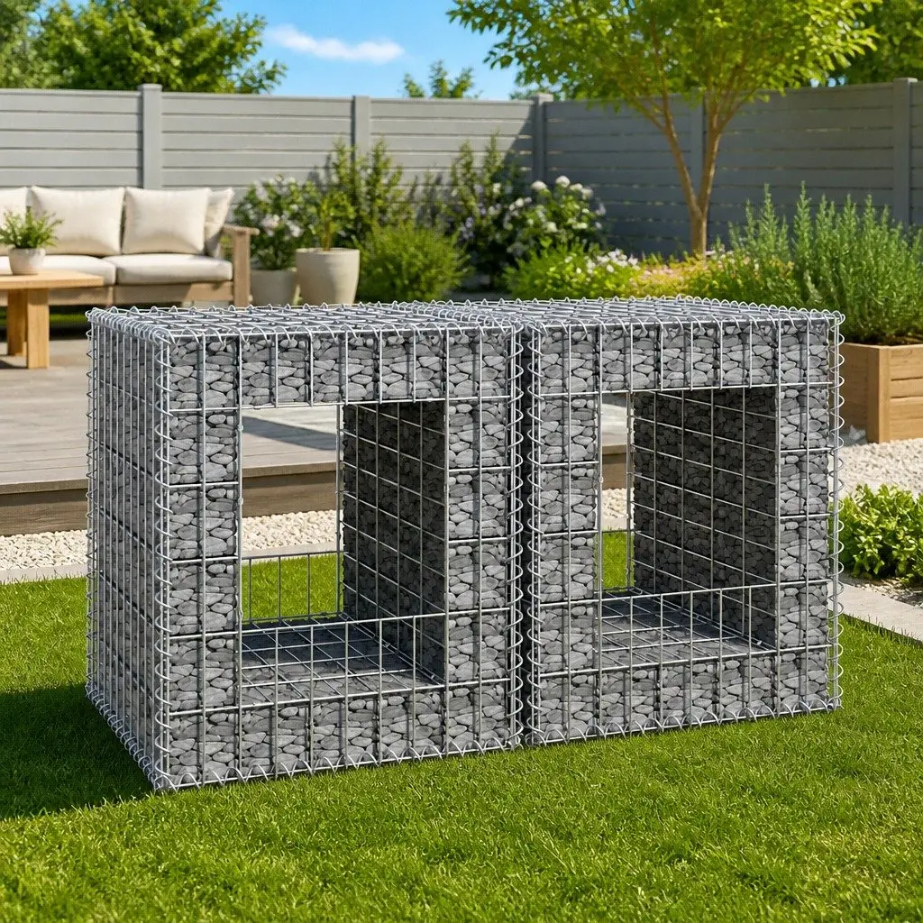 Gabion Basket Posts Iron Wire Mesh Garden Fencing Barrier 50x50x60 cm 2 Piece