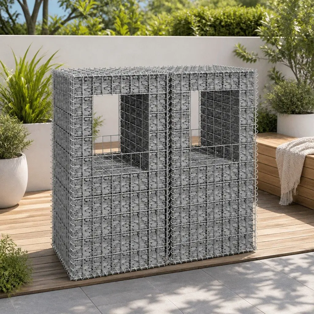 Gabion Basket Posts Iron Garden Fence Barrier 50x50x100 cm 2 pcs