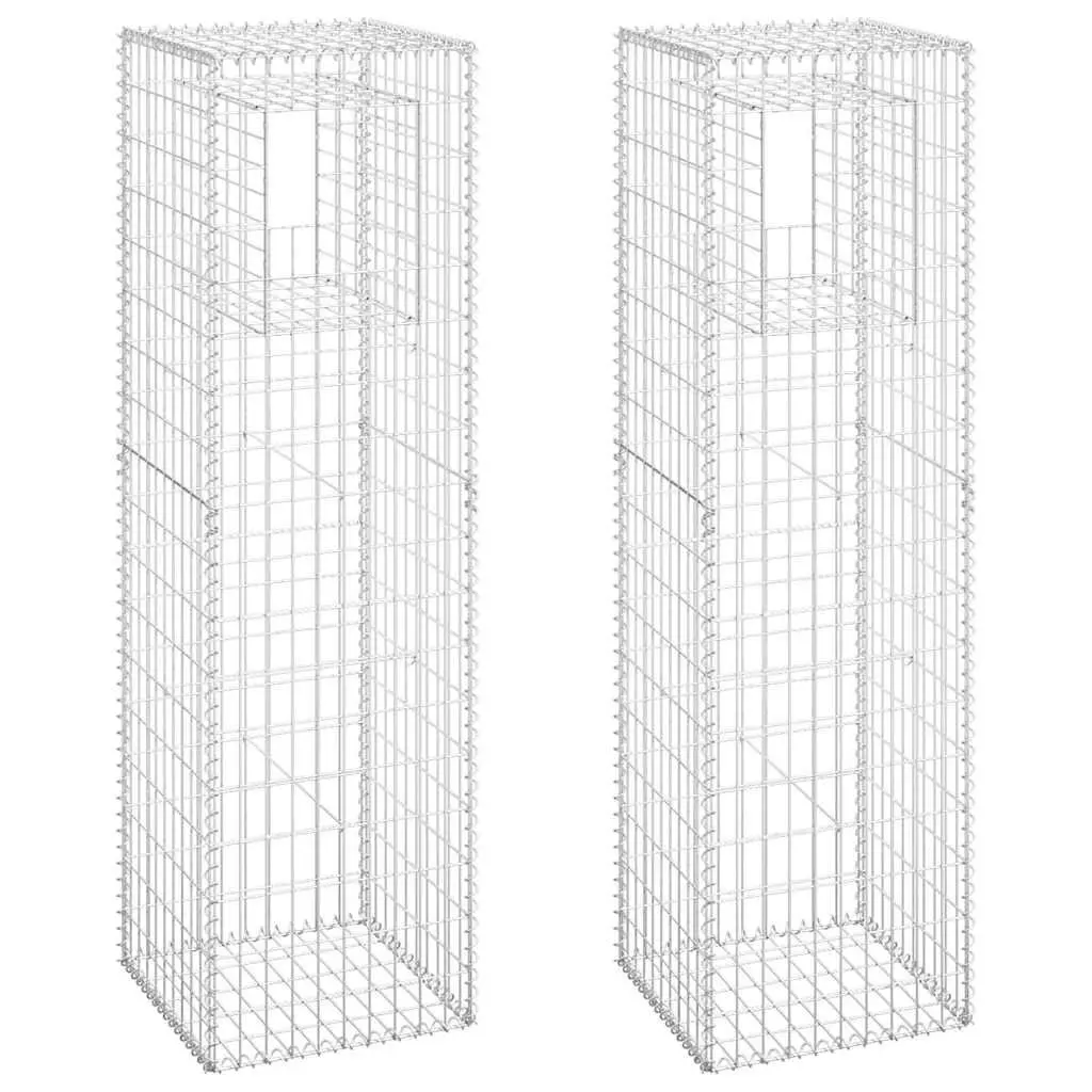 Gabion Basket Posts Iron 50x50x180 cm Garden Fencing Barrier Decor