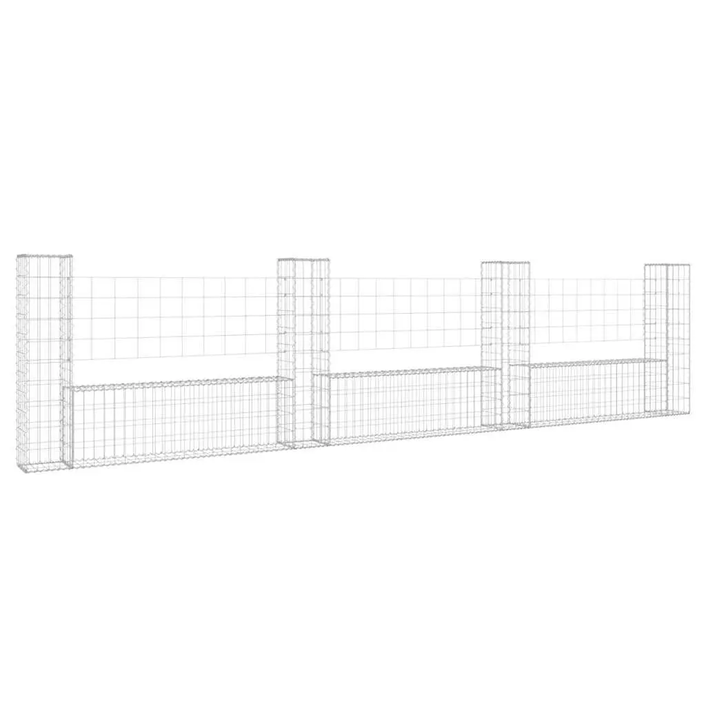 U-Shape Gabion Basket Fence Panel with 4 Posts 380 x 20 x 100 cm