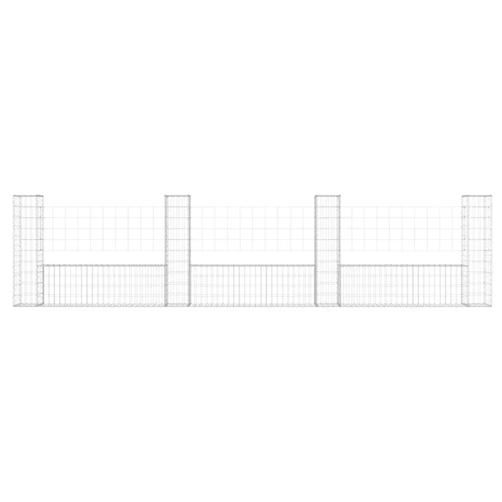 U-Shape Gabion Basket Fence Panel with 4 Posts 380 x 20 x 100 cm